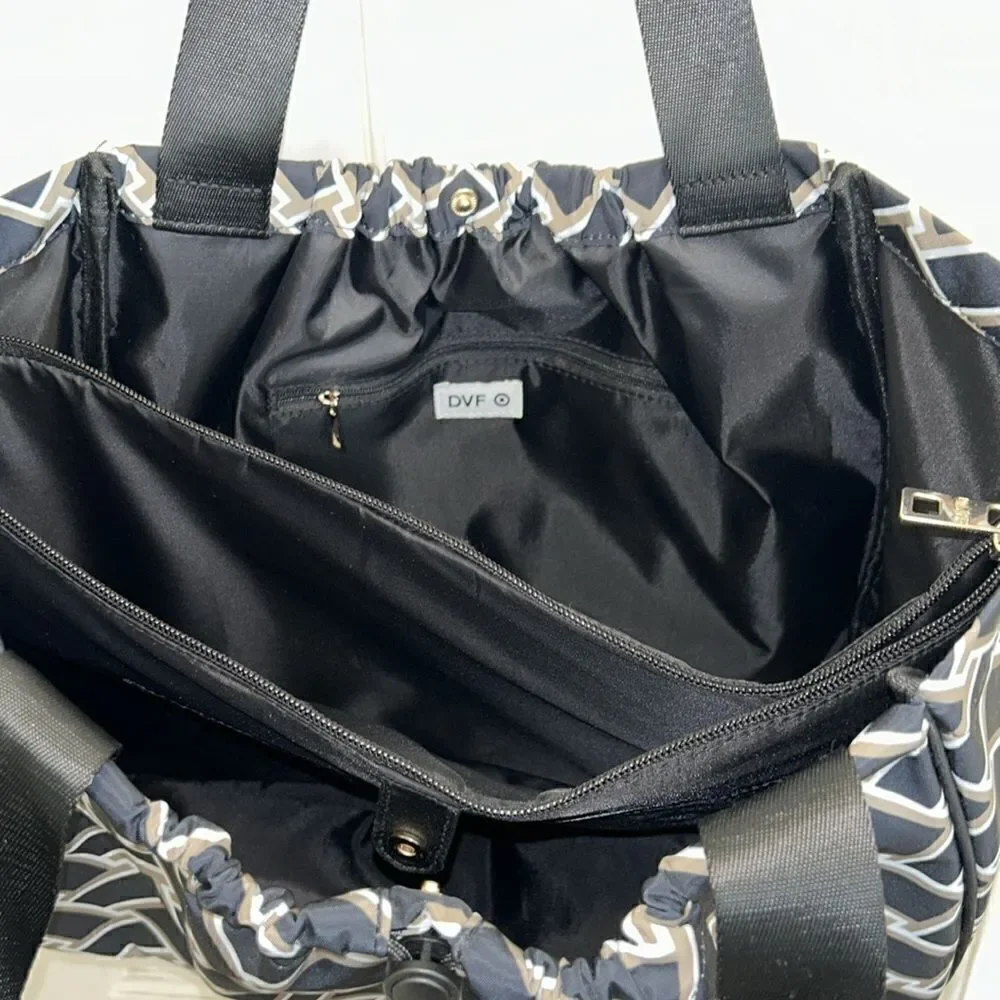DVF Ltd Ed. Neutral Geometric Tote 👜 Bag security zippers iPad padded middle.